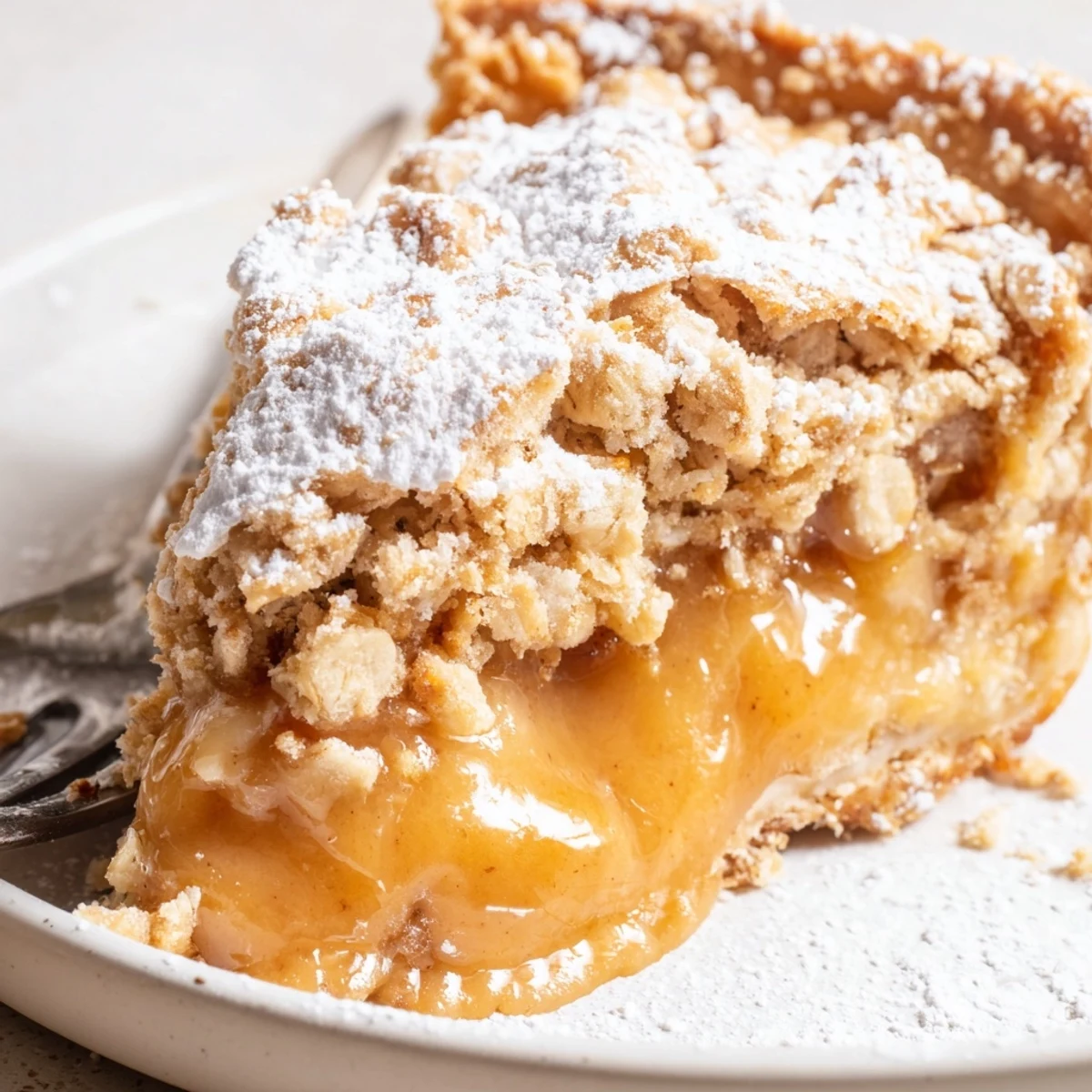 Milk Bar Crack Pie with gooey caramel center, dusted with powdered sugar