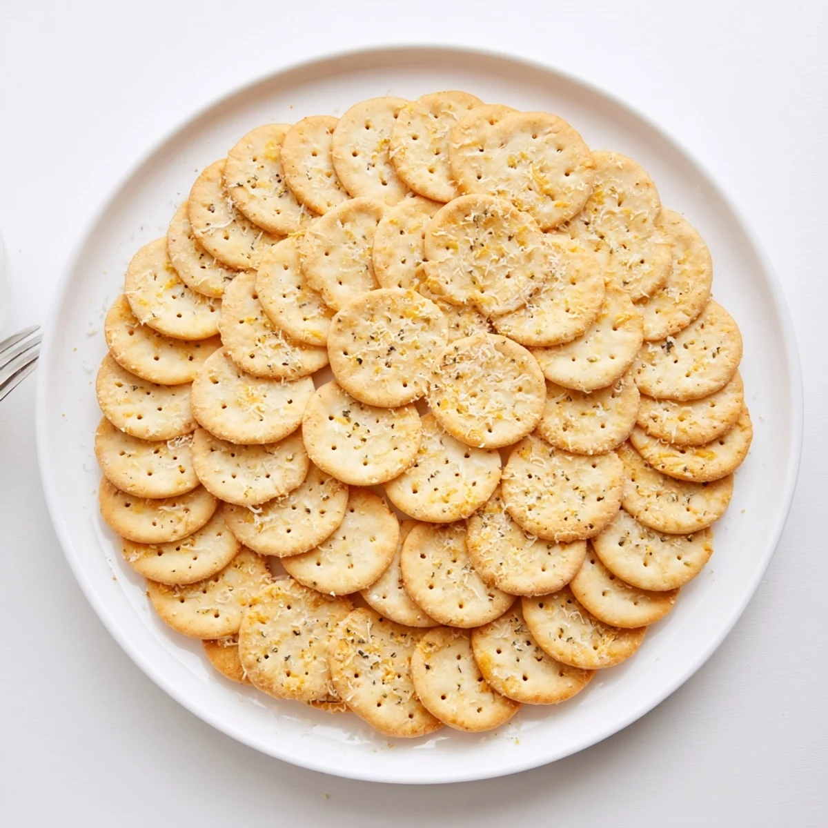 Crispy golden Sourdough Cheddar Snack Crackers cooling on wire rack, salty