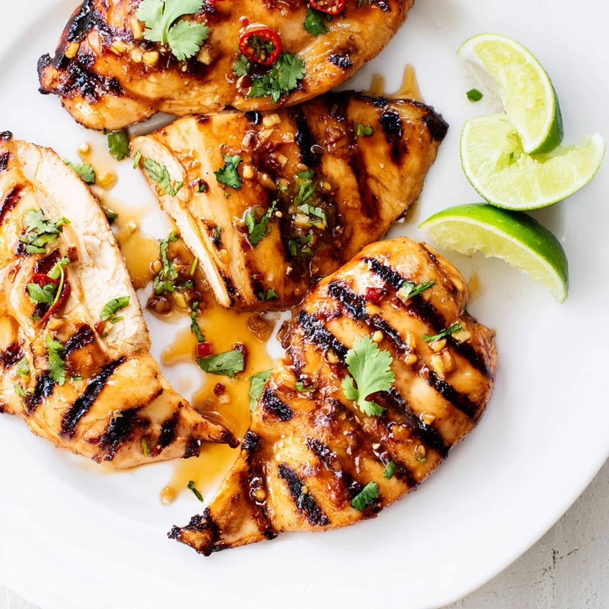 Key West Grilled Chicken With Tropical Citrus Marinade on charred grill, glistening