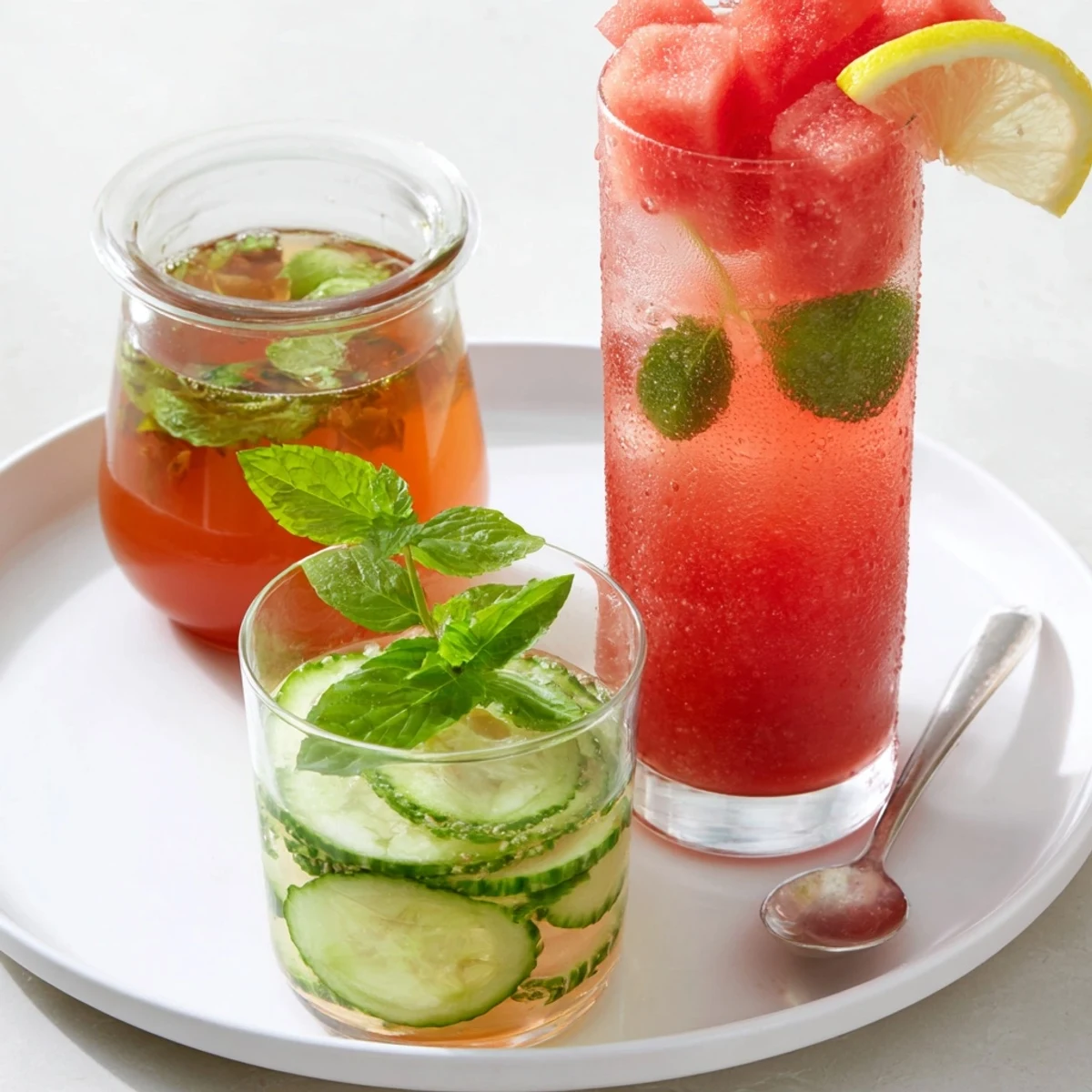 Pitcher of chilled Summer Detox Drinks with cucumber, lemon, and mint aroma