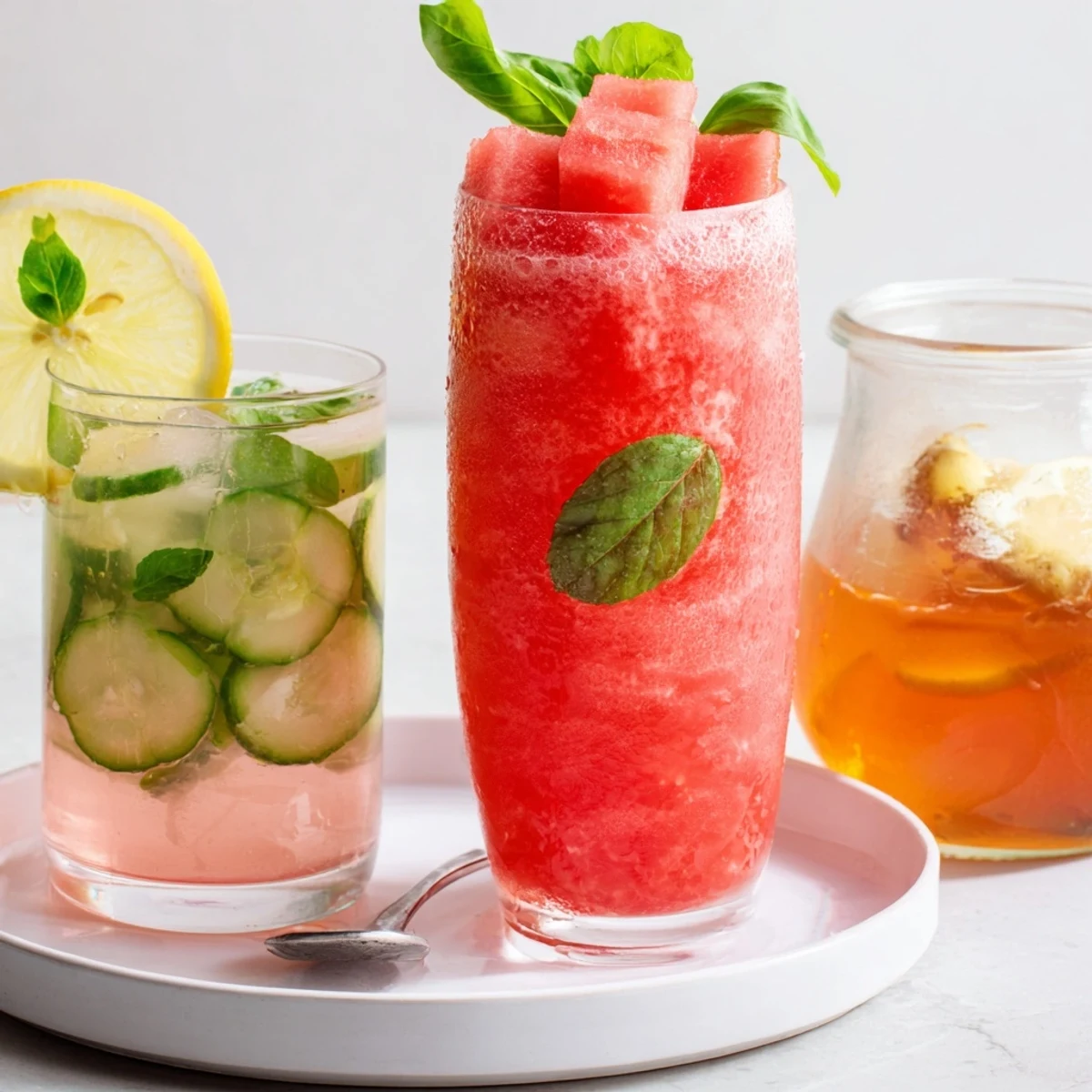 Warm-steeped then chilled Summer Detox Drinks with ginger-lemon green tea zing