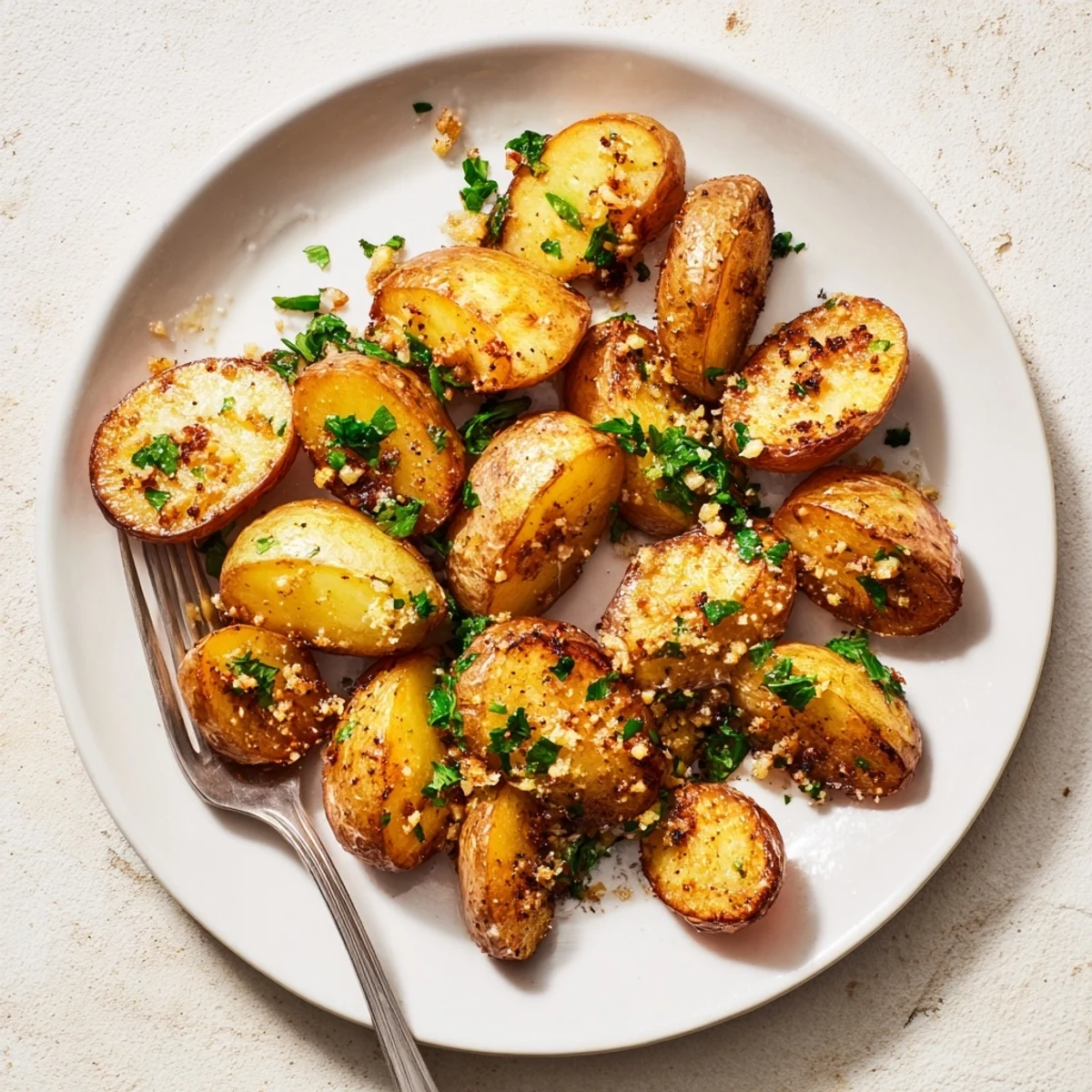 Tender caramelized garlic roasted radishes fresh from the oven with golden edges and aromatic garlic