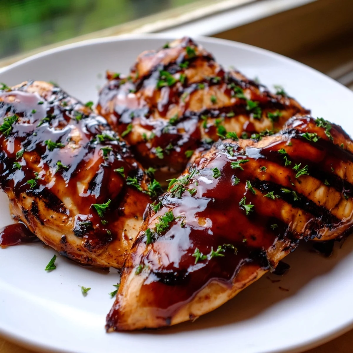 Juicy Grilled Coca Cola Glazed Chicken Breast sliced open on a rustic platter