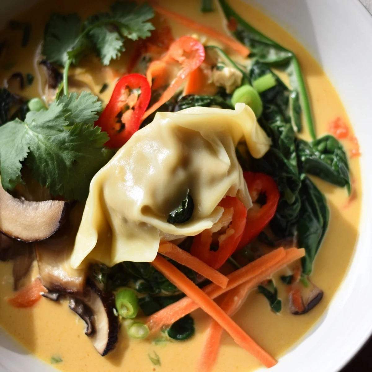 Golden Curry Cauliflower Soup finished with a swirl of coconut cream and herbs