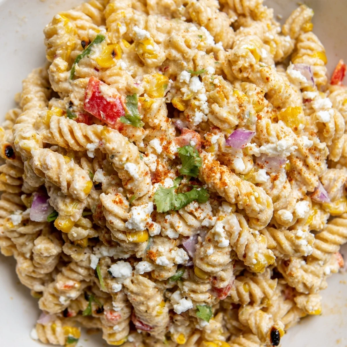 Smoky grilled corn kernels tossed through a vibrant Elote Street Corn Pasta Salad