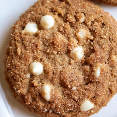 Warm spiced gingerbread white chocolate cookies fresh from the oven with soft chewy centers