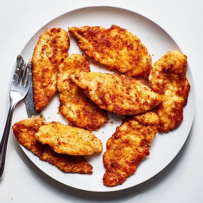 Juicy fried chicken breast pieces resting on wire rack after frying