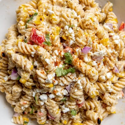 Smoky grilled corn kernels tossed through a vibrant Elote Street Corn Pasta Salad